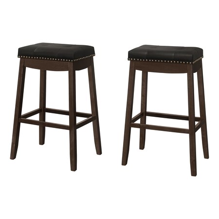 Monarch Specialties Bar Stool, Set Of 2, Bar Height, Saddle Seat, Wood, Pu Leather Look, Black, Brown, Transitional I 1260